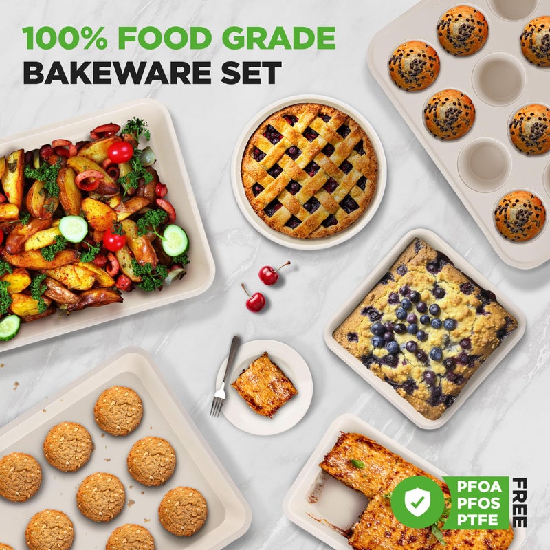 NutriChef 6-Piece Baking Pan Set, Premium Carbon Steel Bakeware with Durable Ceramic Non-Stick Coating - Includes Wide Baking Pan, Medium Size Cookie Sheet, Muffin Pan, Cake & Loaf Pan - Turquoise - Image 5